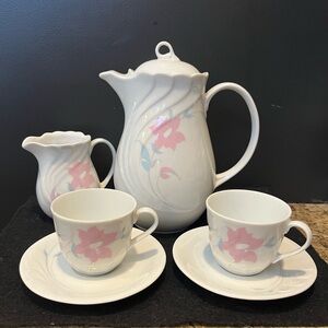 Vintage Wawel Poland Floral Tea Set with Pink and Blue Accents